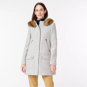 J.Crew Italian Wool Gray Parka‎ Winter Coat Long Warm Jacket Size 0 Classic Chic